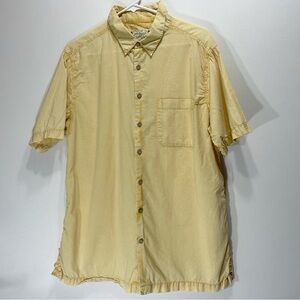 One World Garment-Dyed Yellow Boho Cotton Button-Up Top | Size L